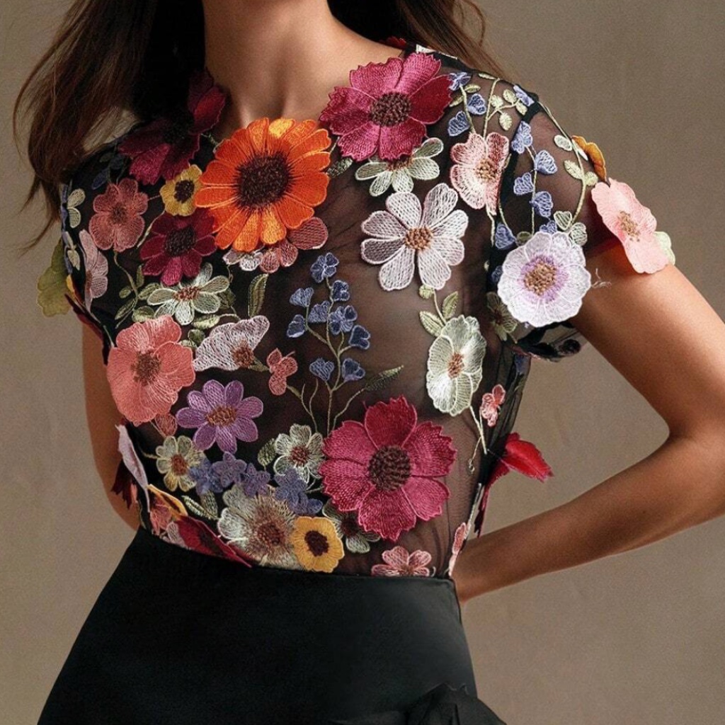 Boho Floral Appliqu Cottagecore Blouse